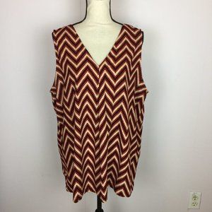 Pleione Blouse Tank Top XL Womans Red White Black Chevron Sleeveless V-Neck